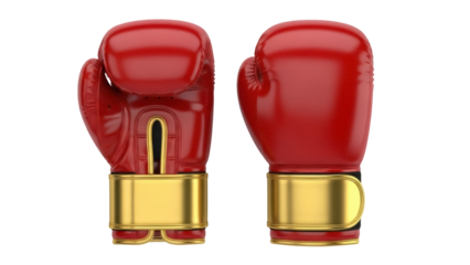 Pair of red boxing gloves isolated PNG on transparent background, professional sports equipment for combat and training