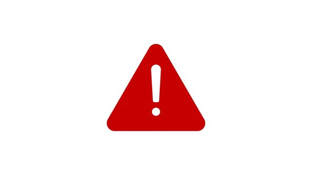 Exclamation mark in triangle icon. Animated red warning triangle icon with exclamation mark. Ideal for error alerts, critical notifications, system warnings, safety messages, and danger indicators in 