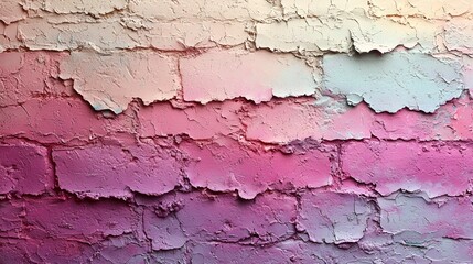 Textured pastel pink, purple, and beige brick wall background.