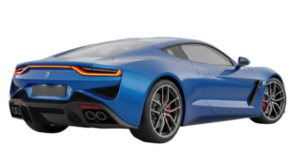 Sleek blue sports car isolated PNG, modern automotive design with aerodynamic features for transportation and high-performance vehicle concepts