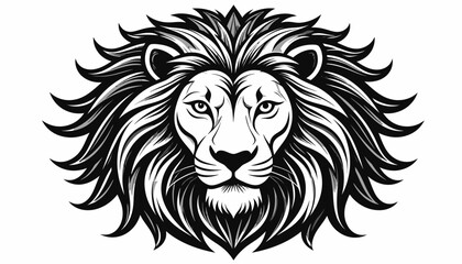 Fototapeta premium Majestic lion head with detailed mane in black and white vector illustration.