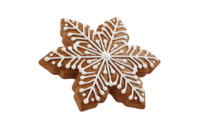 Gingerbread snowflake cookie PNG isolated on transparent background, festive holiday treat for Christmas and winter designs
