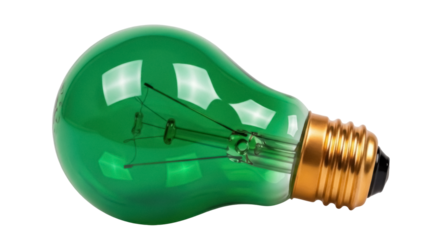 Green light bulb PNG isolated on transparent background, vintage style electric lamp for decoration and special effects