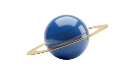 Blue planet with golden ring isolated PNG on transparent background, celestial body for space exploration and science projects © Irina