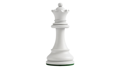 Elegant white queen chess piece isolated PNG, strategic game element for design projects and educational materials