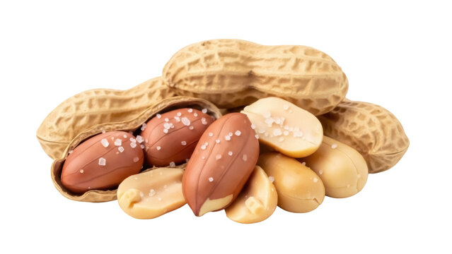 Pile of salted peanuts PNG isolated on transparent background, healthy snack food with protein and natural fats for diet