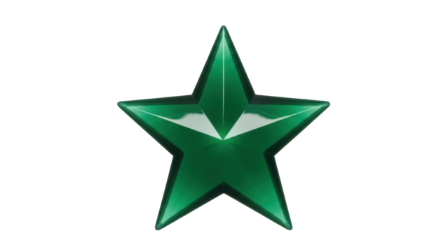 Emerald green star PNG isolated on transparent background, shiny five-pointed star shape for graphic design and decoration use - Powered by Adobe