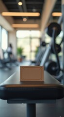 Card on a table in a gym room gift card concept copy space