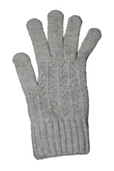 Obraz premium A pair of gray knitted gloves against a white background, ready for use