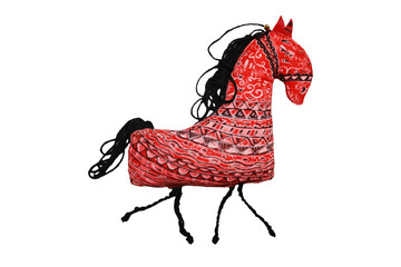 A red horse with a black mane stands out against a white background © Fotograf