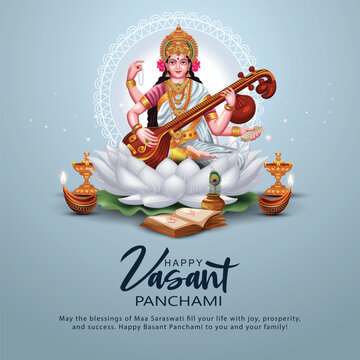 Sarasvati for happy Vasant Panchami Puja of India. vector illustration design