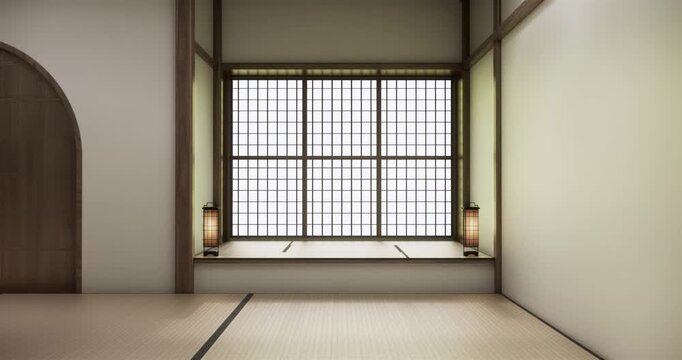Empty Mock up living room, minimal style with wooden details background 3D illustration rendering
