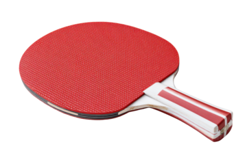 Red ping pong paddle isolated on transparent background. Red ping pong paddle ready for a game of table tennis sports isolated on white background.
