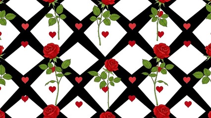 Beautiful red rose pattern with heart and lattice design