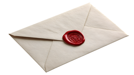 An old open paper envelope with a red wax seal stamp used for sending a blank love letter or postal message as a symbol of correspondence