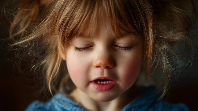 A Charming Portrait of a Young Child Expressing Pure Innocence and Playfulness with a Cute Pout in a Cozy Setting, Capturing the Essence of Childhood Delight and Wonder.