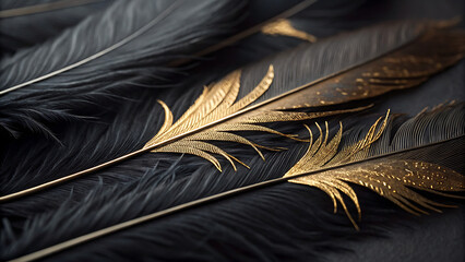Luxurious black feathers with golden accents
