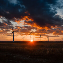Obraz premium Sunset over wind turbines