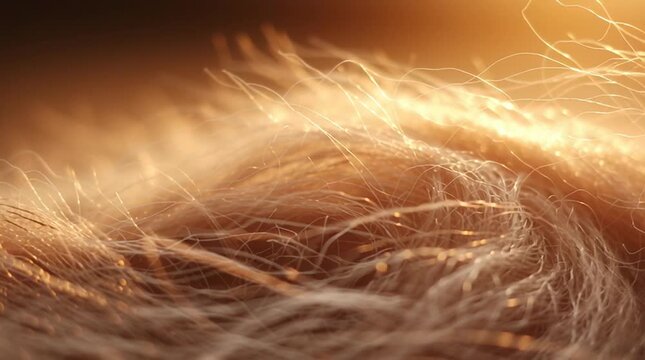 Close-up of corn silk fibers glowing in warm sunset light, revealing silky golden textures and a micro-landscape feel that highlights natural detail, agriculture, and harvest beauty.
