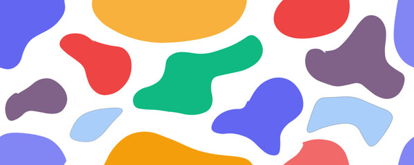 Modern seamless abstract camouflage pattern. Vibrant, organic, flowing blob shapes background in bright primary colors on a white field.