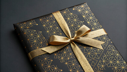 Luxury gift box with gold ribbon and geometric pattern