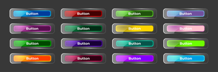 Futuristic 3D Glass UI Buttons with Brushed Metallic Chrome Bezel, Editable AI file