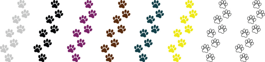 Fototapeta premium Colorful Paw Prints Pattern on Transparent Background