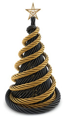 Modern christmas tree made of twisted black and gold wires