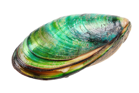 Iridescent paua shell isolated on transparent background. Iridescent paua shell displays vibrant green blue hues isolated on white background.