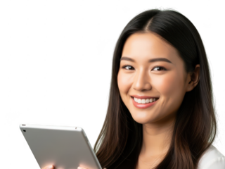 Young asian woman using a digital tablet isolated on transparent background isolated on transparent background