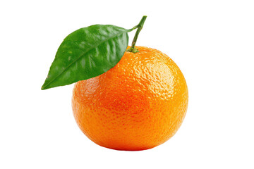 Fresh orange with green leaf isolated on transparent background. Single fresh orange with green leaf isolated on white background.