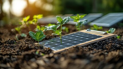 Solar Panel and Seedling: Sustainable Energy and Growth Concept