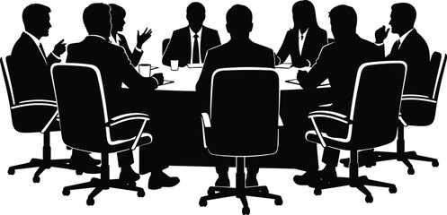 Business people meeting around conference table silhouette vector