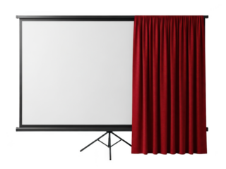 Projector screen with red curtain isolated on transparent background isolated on transparent background