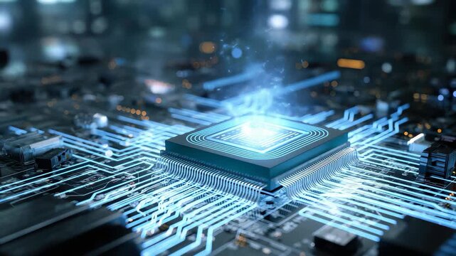 Future nanochips and circuits demonstrate advanced nanotechnology with vibrant energy reflections in a high-tech environment