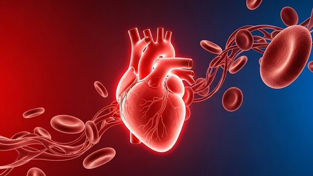 Illustration of human heart with blood circulation