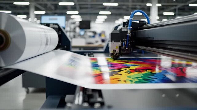 Industrial printing machine printing colorful image