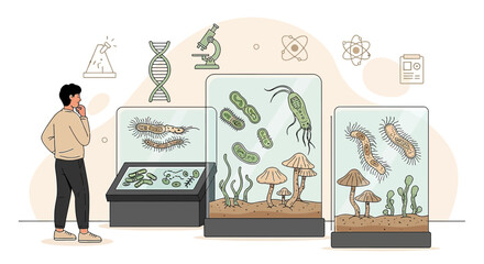 Examining microbe exhibits at a museum offers education and scientific exploration for young