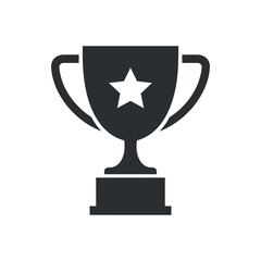 a simple black and white illustration of a trophy with handles and a star design representing achievement and success high quality
