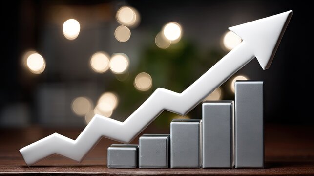 Stock market growth graph shows upward trend in financial progress with dark background and light bokeh lights highlighting success - Powered by Adobe