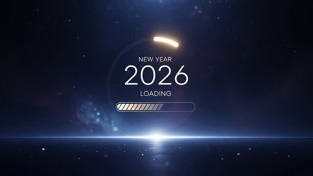 	New Year 2026 Countdown Loading Screen with Glowing Blue Neon Text and Star on Dark Background for Celebration Concept with Copy Space	"new year