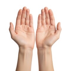 Pair of Open Hands Held Upwards Together on White Background for Giving or Receiving Concept