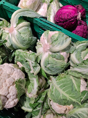 Green cauliflower. Vegetables on supermarket shelves