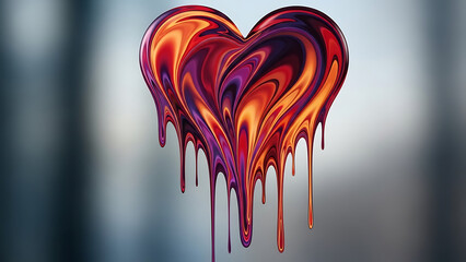 Abstract heart shape created with flowing colorful paint and dramatic lighting