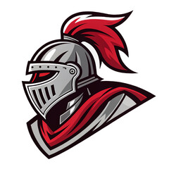Flat Vector Mech Knight Helmet Mascot, Chrome and Red, Esport Badge Layout