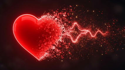 Glowing red heart with ecg line and particle effects