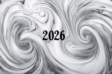 2026年 モノクロ大理石テクスチャの年賀背景（コピースペース）