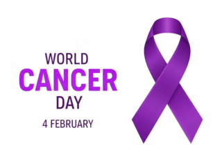 Purple ribbon for world cancer day on february 4th isolated on transparent background