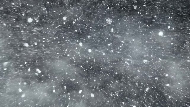Blizzard Snowstorm Background - A severe snowstorm is in full effect, as flakes swirl intensely and rapidly in the air. The dark background is illuminated by the motion of the snow.