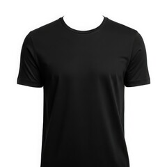 A plain black t-shirt presented as a product shot, isolated on a white background, perfect for e-commerce and design.